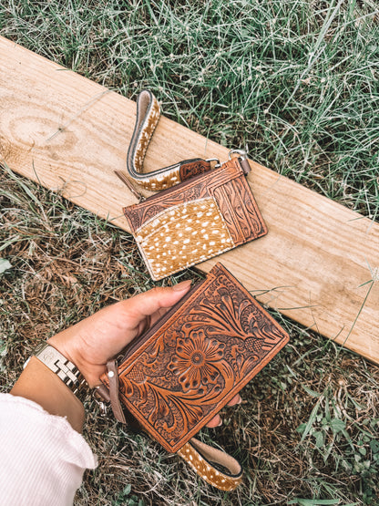Fawn & Leather Card Holder Wristlet Keychain