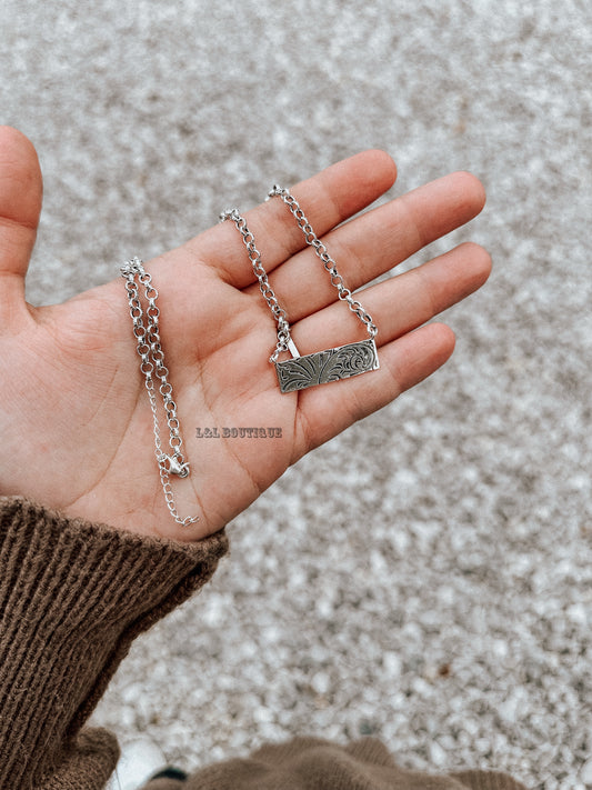 Sterling Silver Embossed Bar Necklace