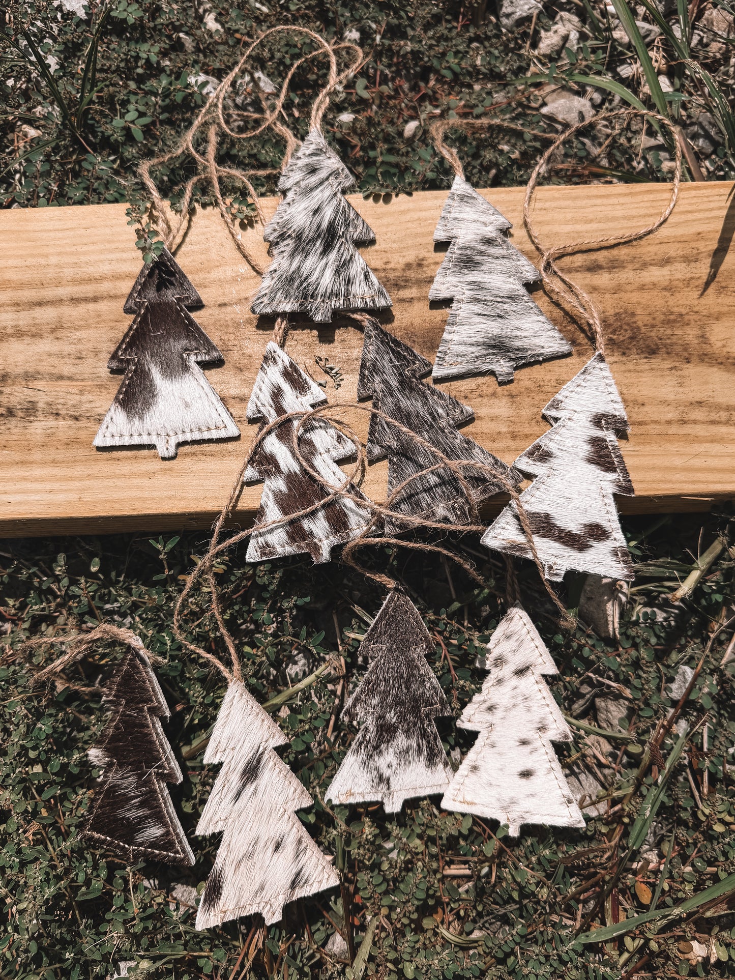Cowhide Ornament Set of 10 Trees