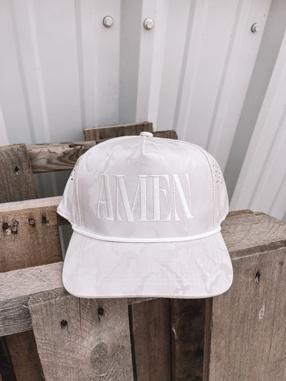 White Camo Amen Trucker Hat