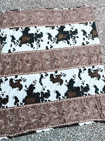 Cow & Tooled Leather Print Throw Blanket ~ Queen