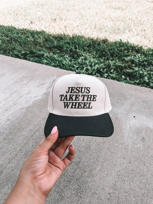 Jesus Take The Wheel Trucker Hat - Black