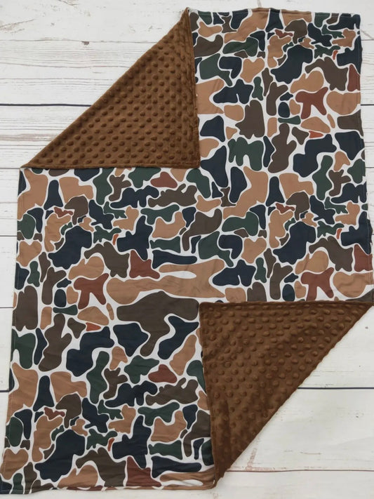Old School Camo Minky Blanket in Brown