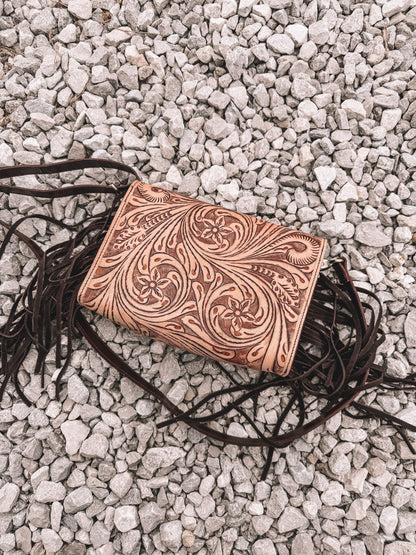 Turquoise Lux Tooled Crossbody - Brown