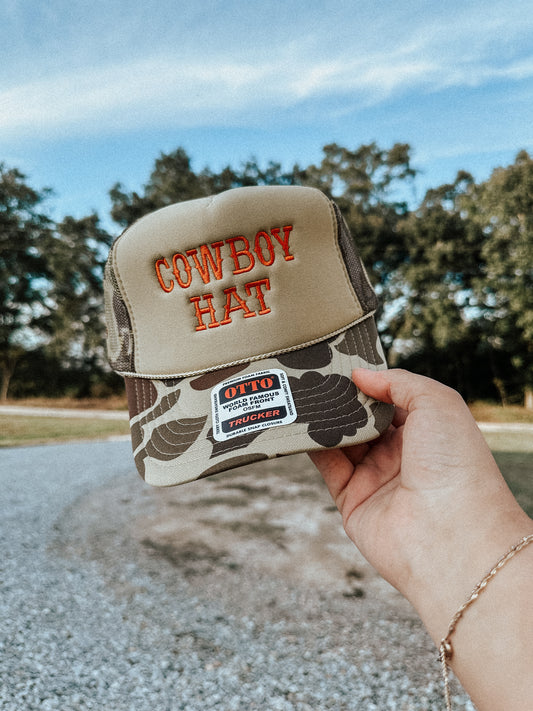 Cowboy Trucker Hat Orange & Camo