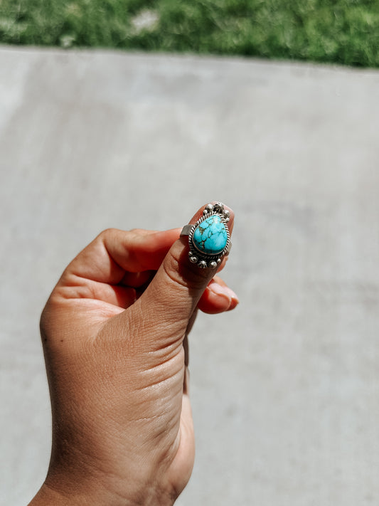 Adjustable Flowered Turquoise Genuine Ring