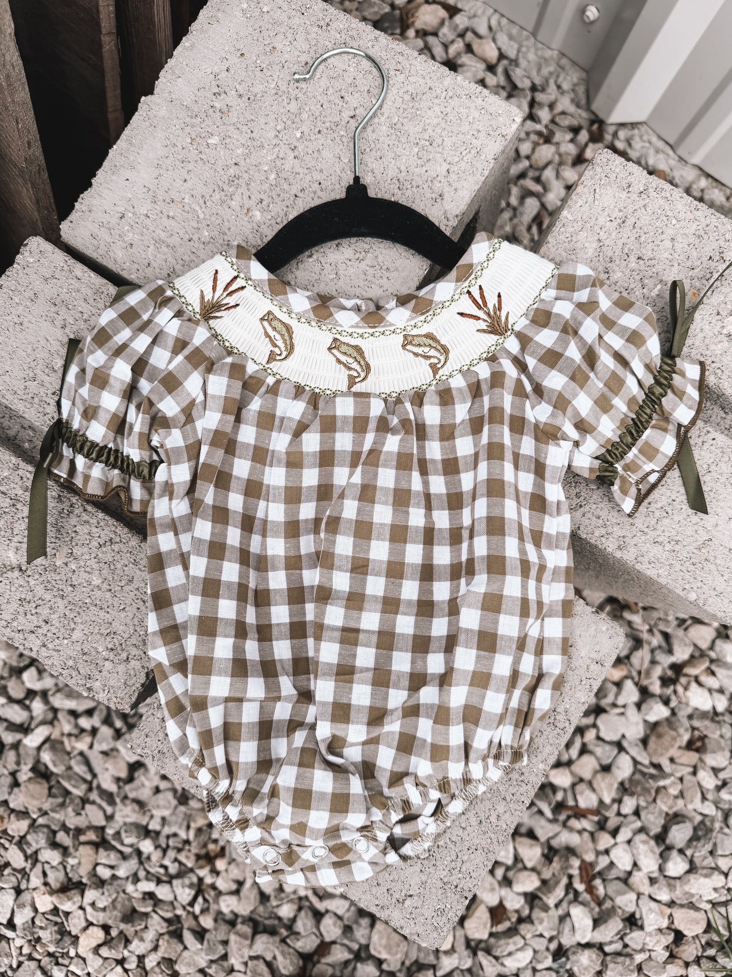 Green Plaid Fish Romper