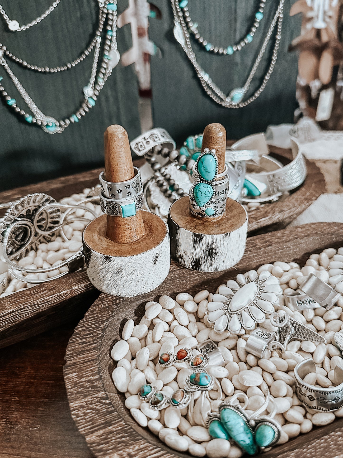 Wooden Cowhide Ring Holder