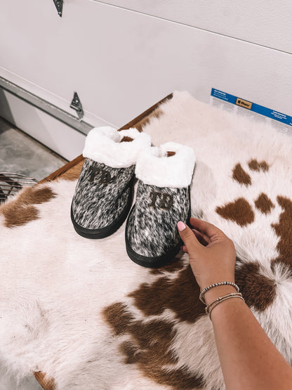 Black Cowhide Slippers