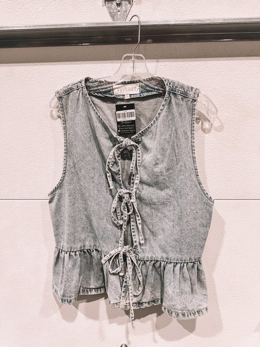 Denim Tie Ruffle Top