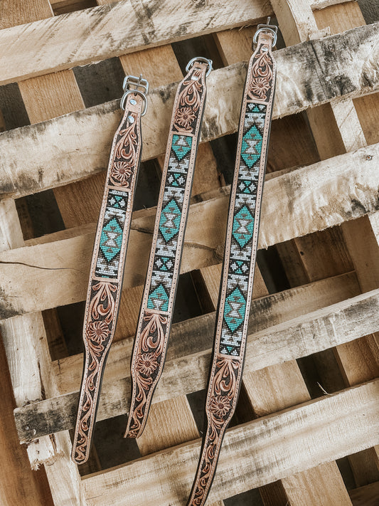 Turquoise Beaded Leather Dog Collar