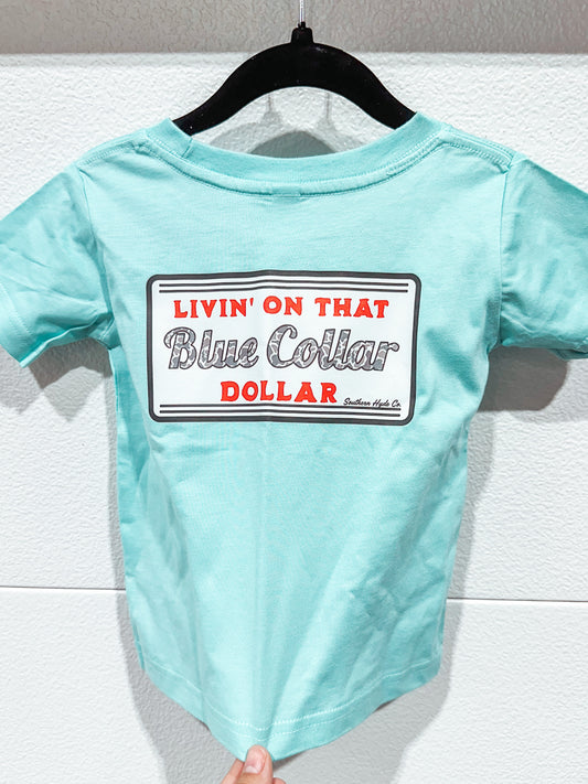 Blue Collar Dollar Youth Tee in Sky Blue