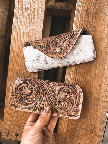 Cowhide & Tooled Leather Glasses Case