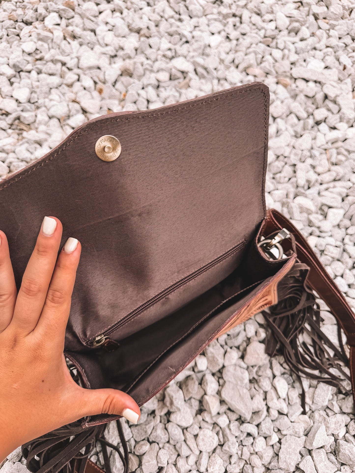 Turquoise Lux Tooled Crossbody - Brown