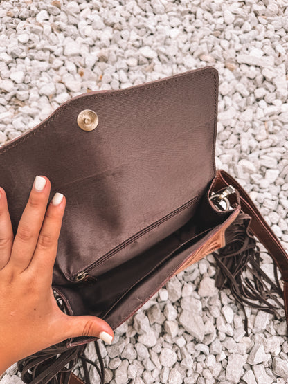 Turquoise Lux Tooled Crossbody - Brown
