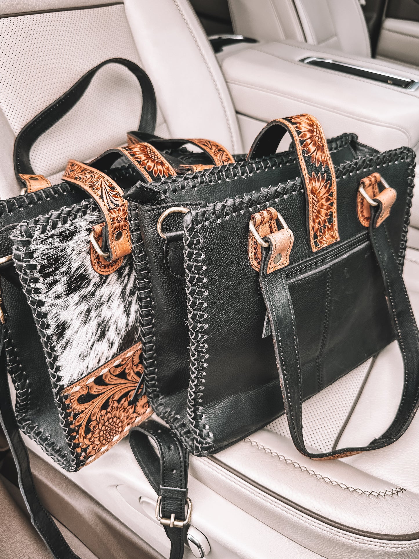 Revival Cowhide & Tooled Leather Tote Purse