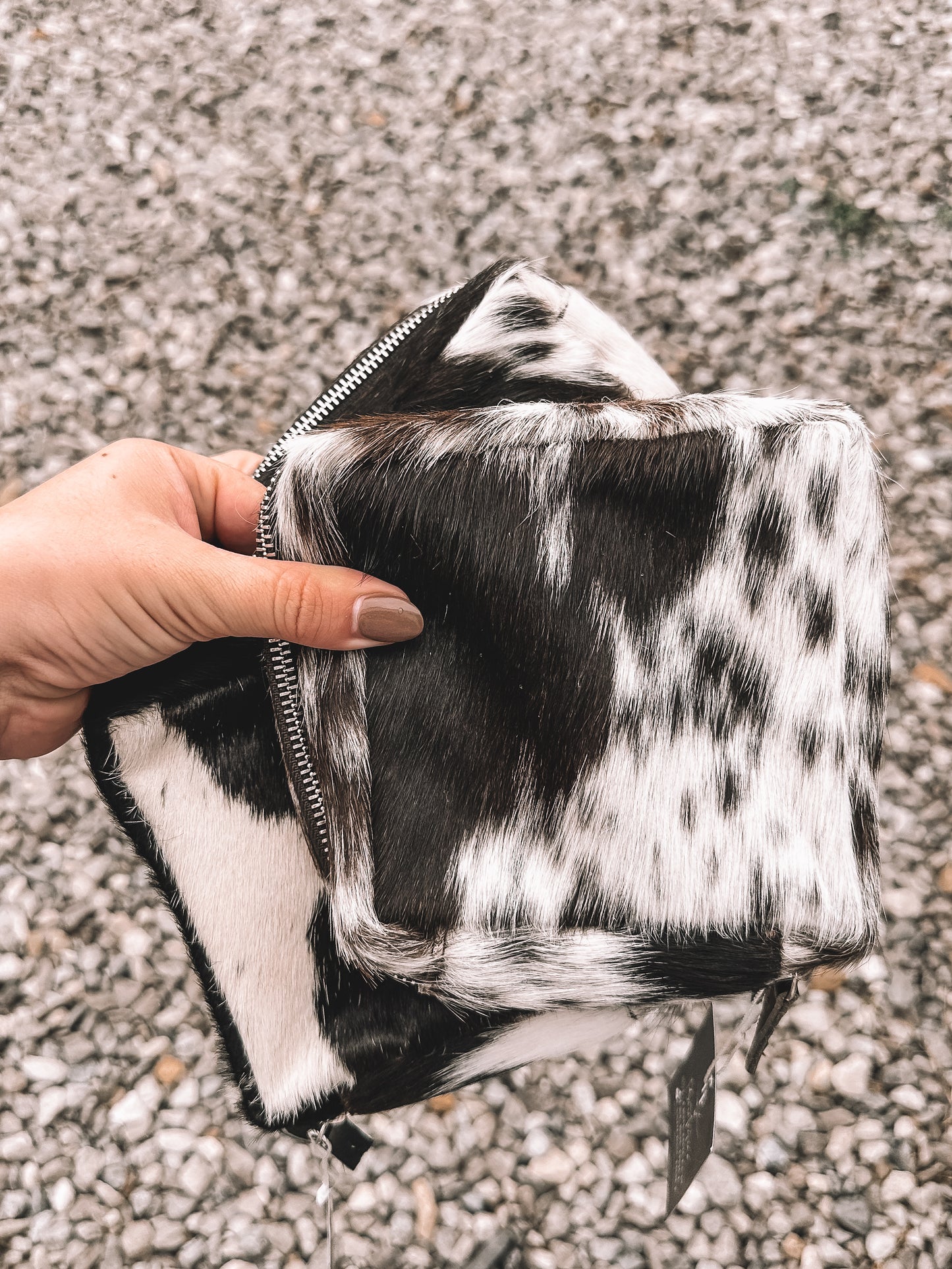 Cowhide Zipper Pouch Bag