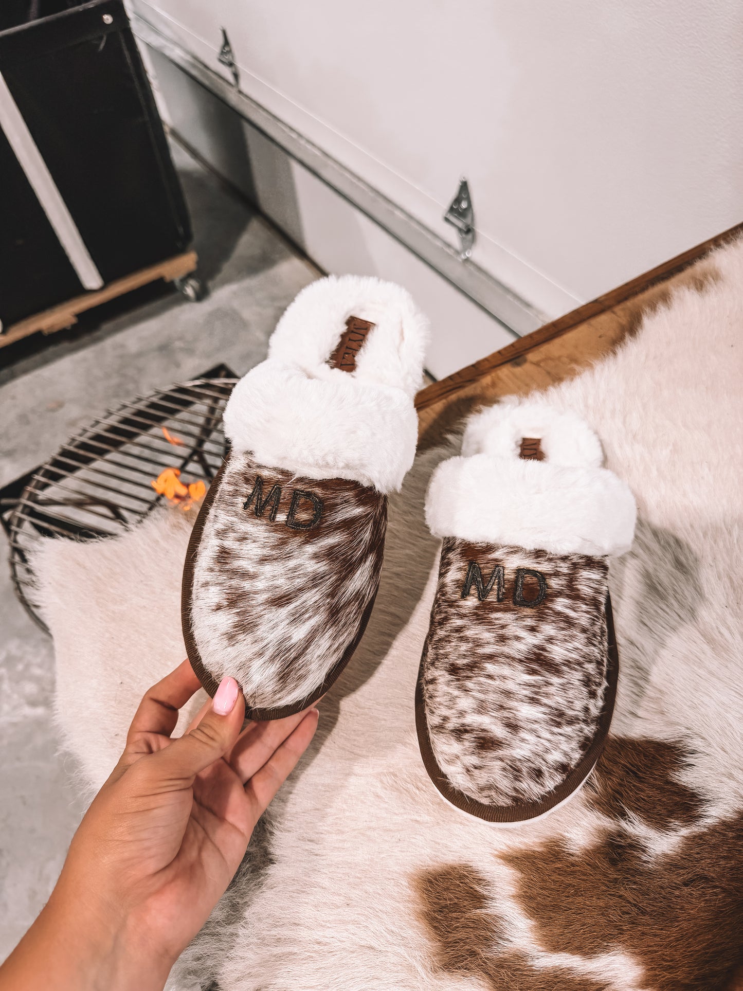 Brown Cowhide Slippers