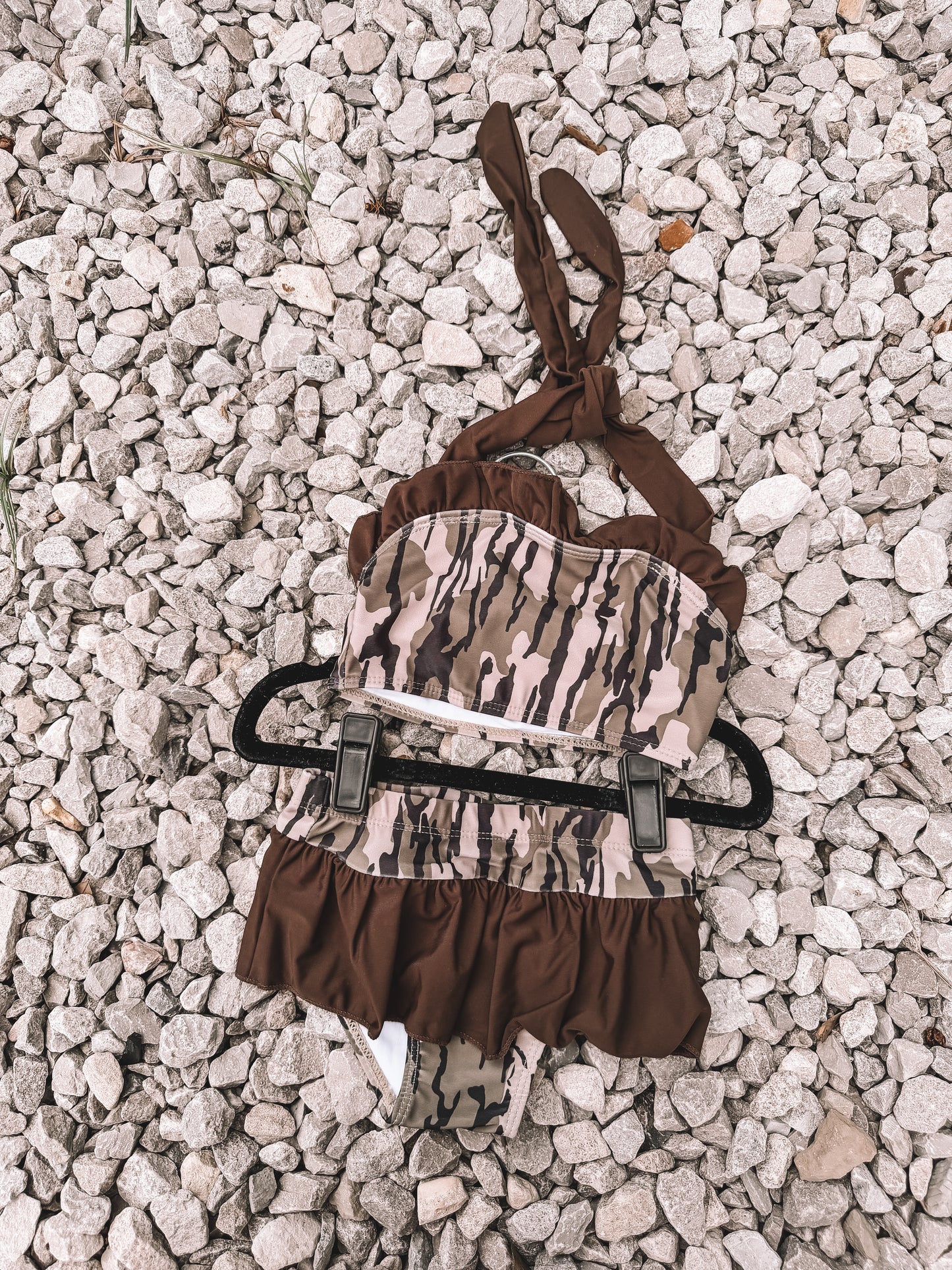 Bottomland Camo Girls Ruffle Swim Suit