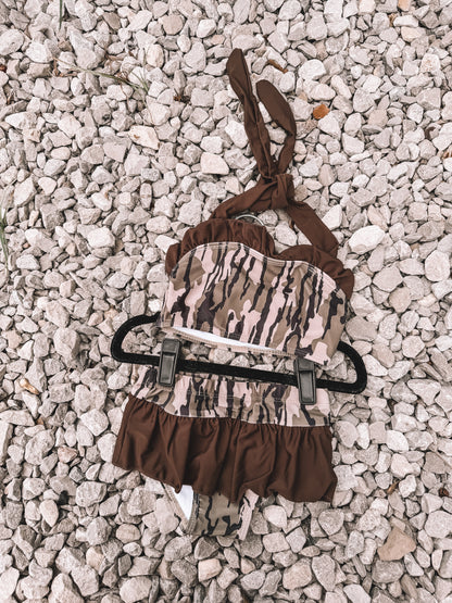 Bottomland Camo Girls Ruffle Swim Suit