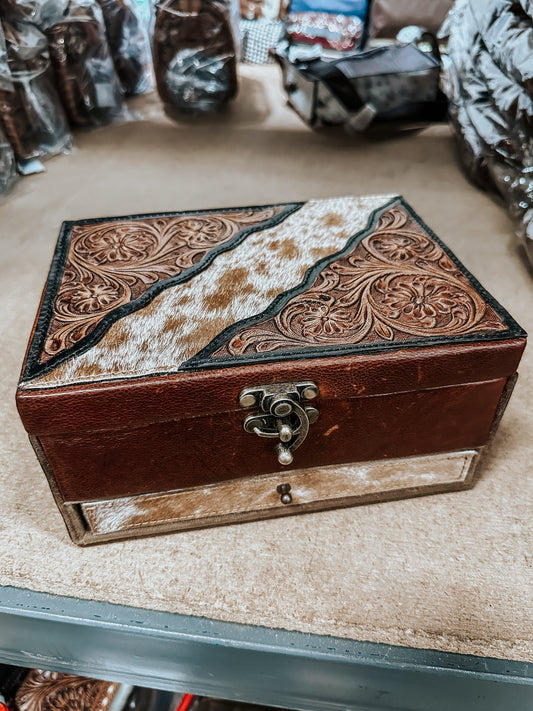 Cowhide Leather Jewelry Box with Drawers