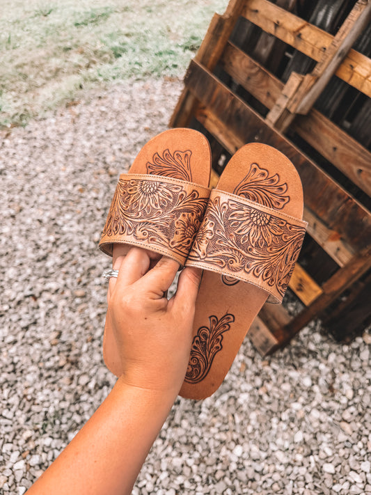 Cactus Lace Tooled Leather Sandals