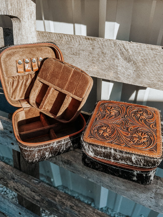 Tooled Top Cowhide Jewelry Box
