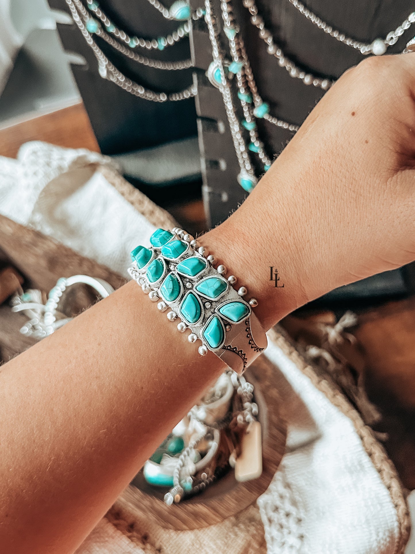 Clustered Turquoise Cuff Bracelet