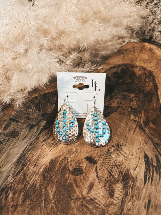 Hammered Cactus Turquoise Earrings