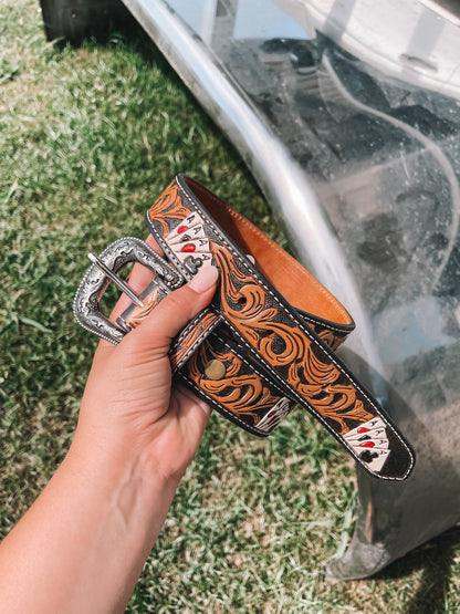 Aces Tooled Leather Belt
