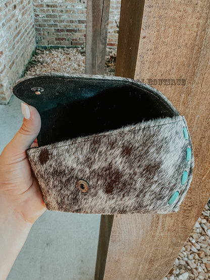 Turquoise Stitched Cowhide Sunglasses Case