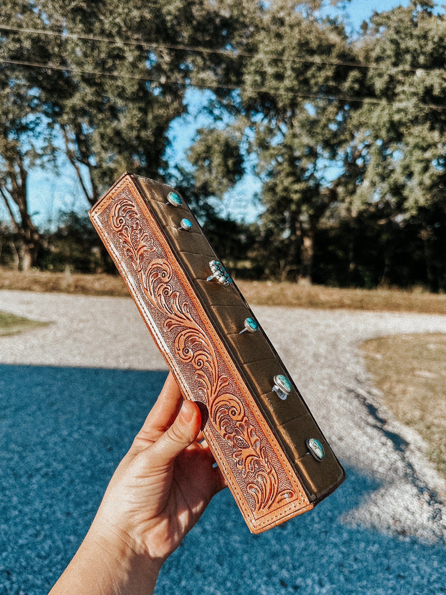 Tooled Leather Ring Display