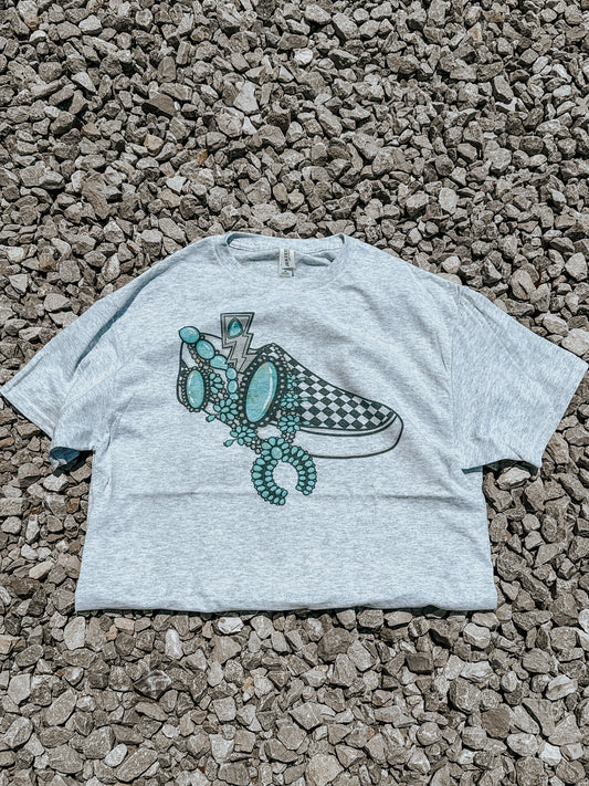 Turquoise & Checkered Shoe Value Tee