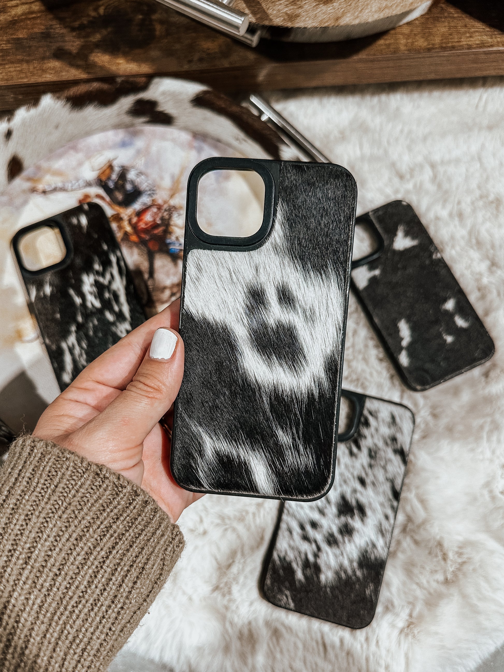 Black Cowhide iPhone Case Black Cowhide iPhone Case