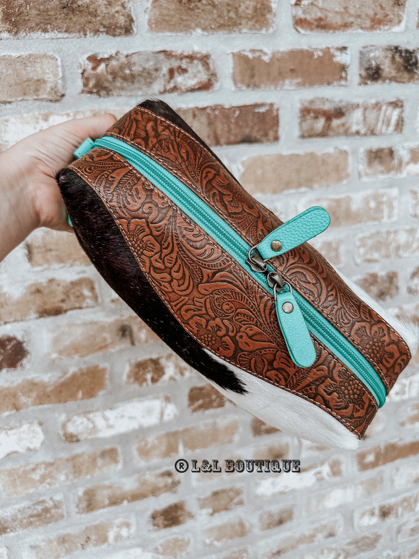 Tyler Turquoise Cowhide Makeup Bag