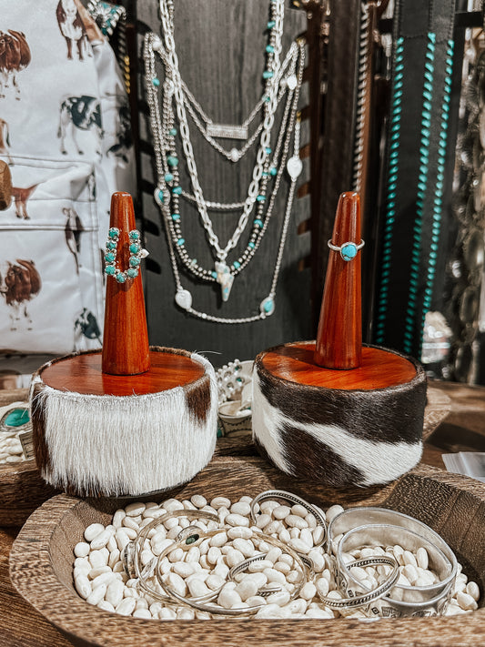Wooden Cowhide Ring Holder