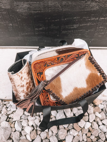 Cowhide Jewelry Box Wallet Koozie Bundle