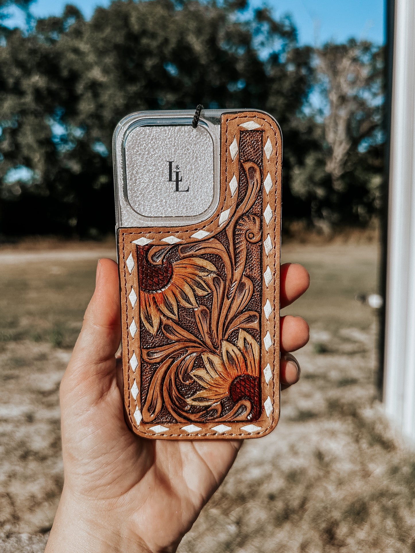 Hand Tooled Phone Case - Yellow Sunflower