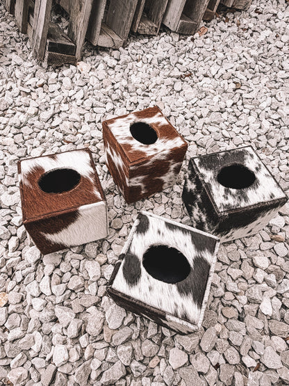 Cowhide Tissue Box w Lid