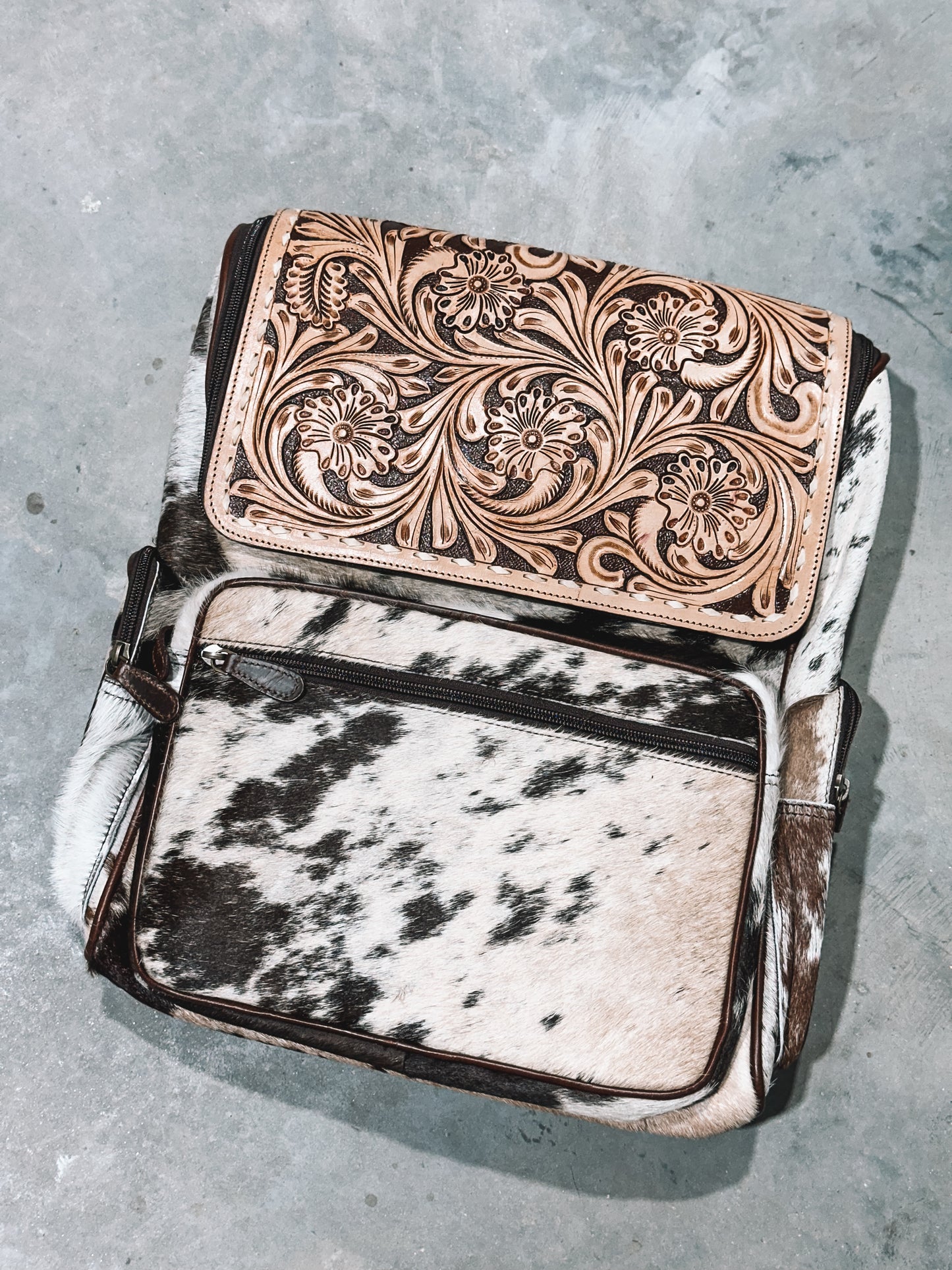 Pheonix Cowhide Leather Backpack with Brown Leather