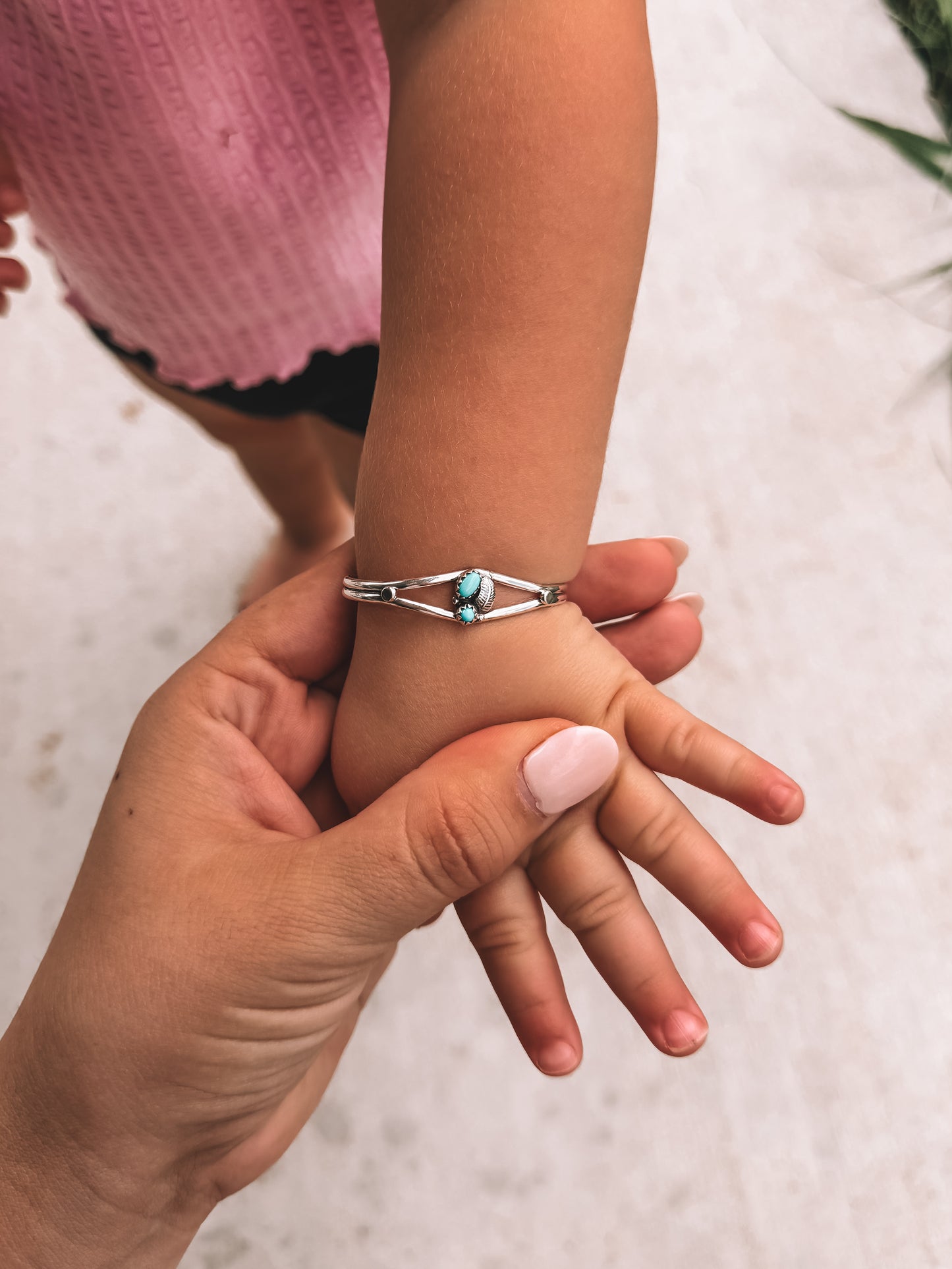 Feather Sterling Turquoise Baby Bracelet