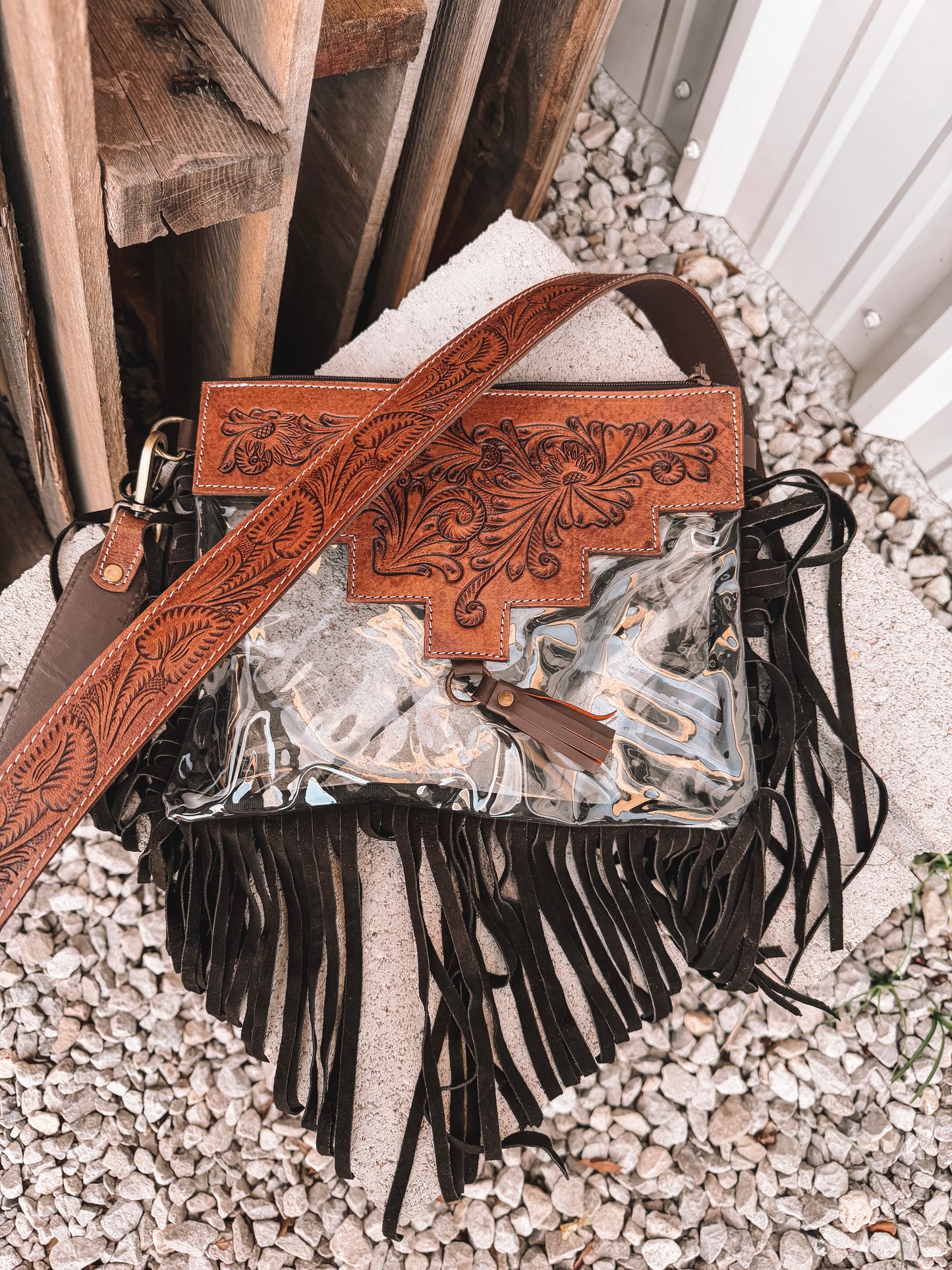Tooled Leather Stadium Crossbody