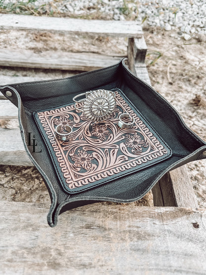 Black Tooled Leather Tray