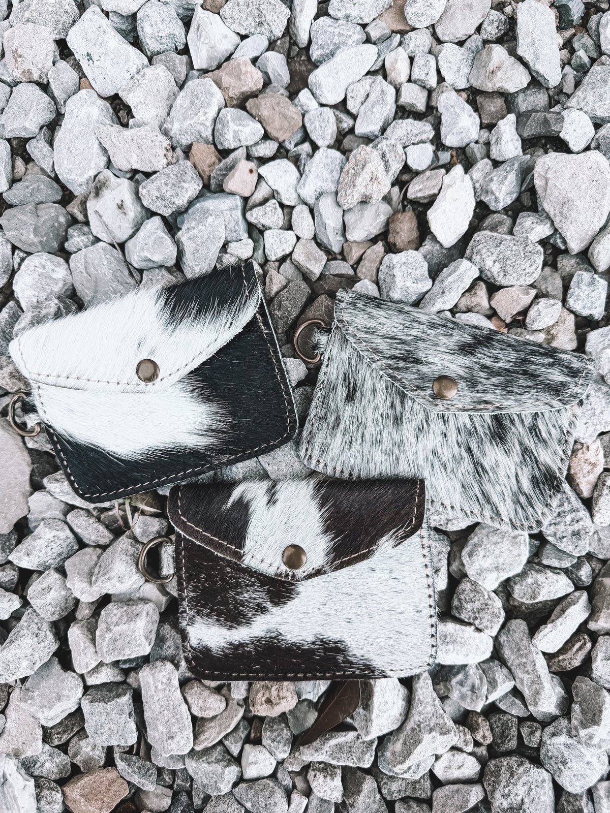 Juniper Cowhide Coin Pouch Keychain- Black