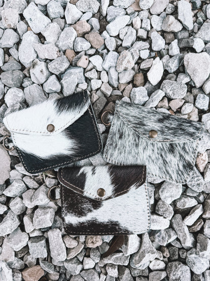 Juniper Cowhide Coin Pouch Keychain- Black