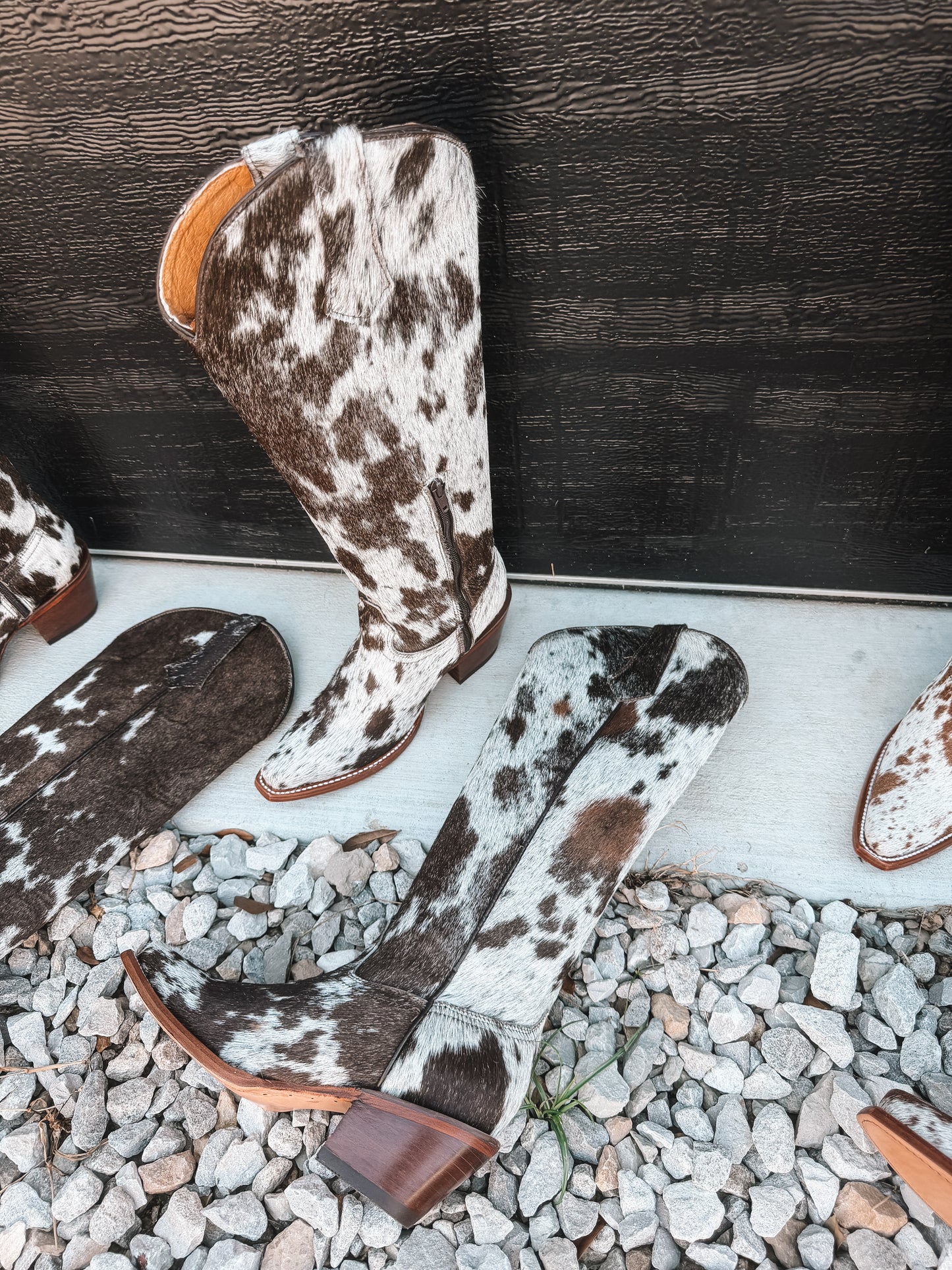 Knee High Cowhide Boots ~ Snip Toe Black