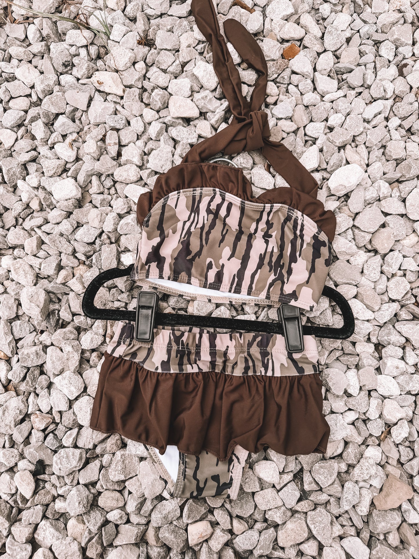Bottomland Camo Girls Ruffle Swim Suit