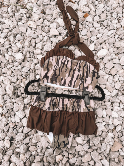 Bottomland Camo Girls Ruffle Swim Suit