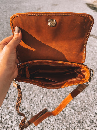 Pearls Hand Tooled Cowhide Crossbody