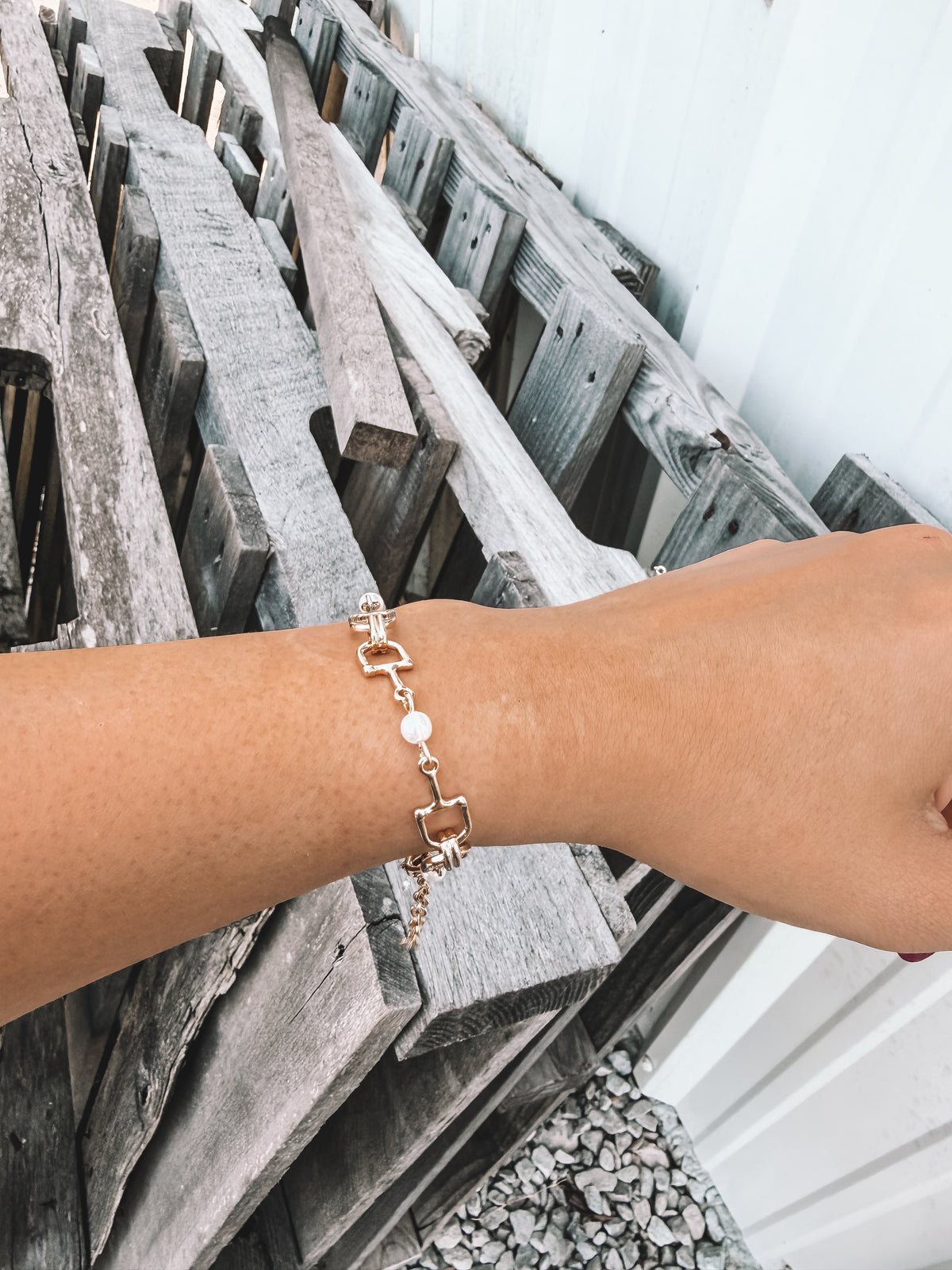 Horsebit and Pearl Station Bracelet